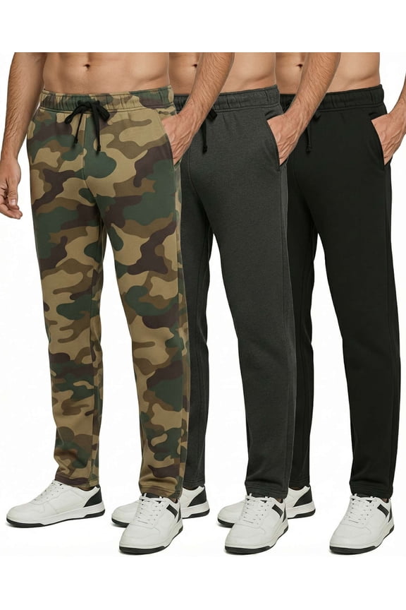 3 Pack: Men's Tech Fleece Athletic Casual Open Bottom Sweatpants with Pockets (Available In Big & Tall)