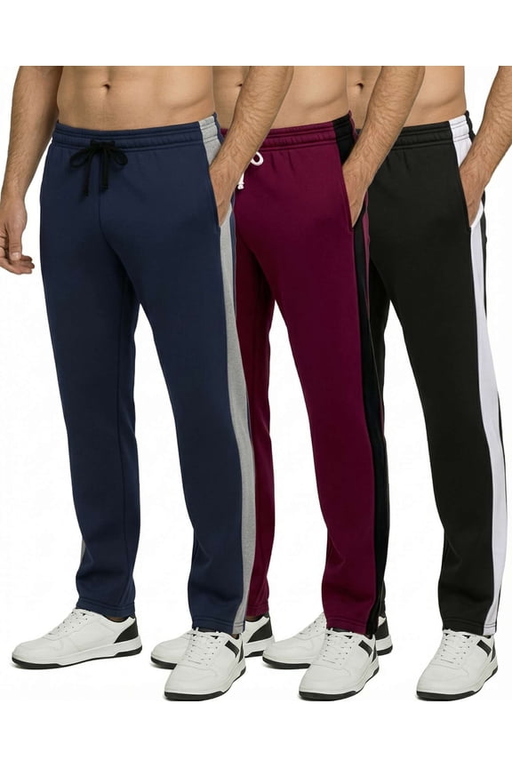 3 Pack: Men's Tech Fleece Athletic Casual Open Bottom Sweatpants with Pockets (Available In Big & Tall)