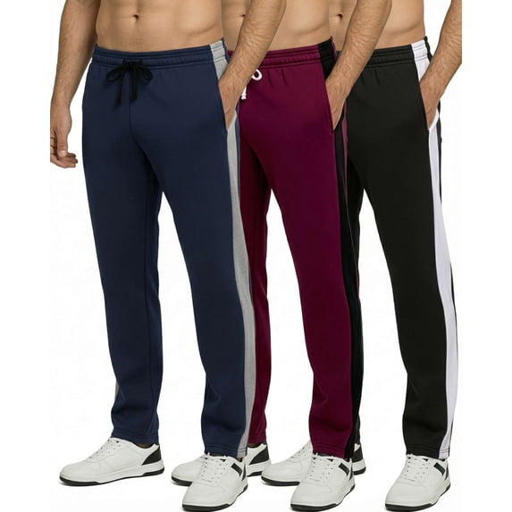 Real Essentials 3 Pack: Men's Tech Fleece Athletic Casual Open Bottom Sweatpants with Pockets (Available In Big & Tall)