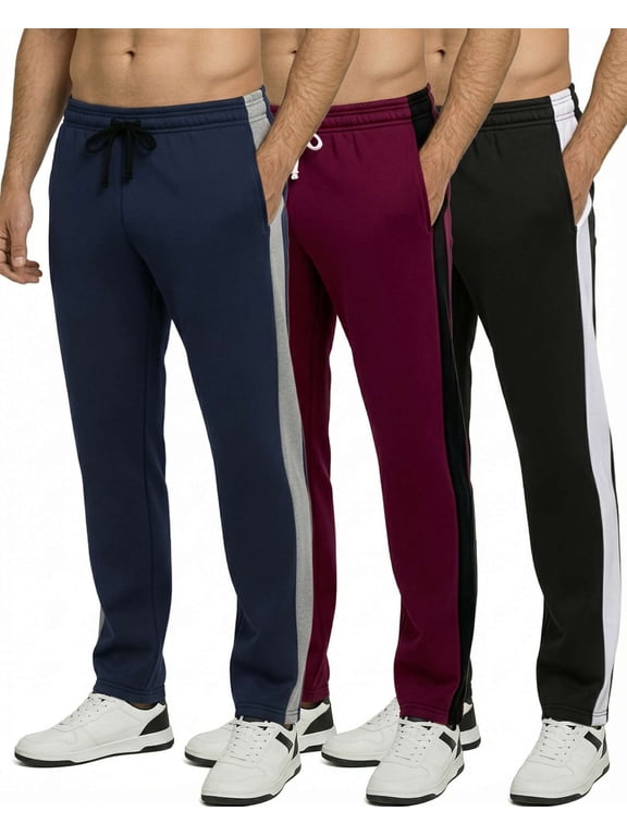 3 Pack: Men's Tech Fleece Athletic Casual Open Bottom Sweatpants with Pockets (Available in Big & Tall)