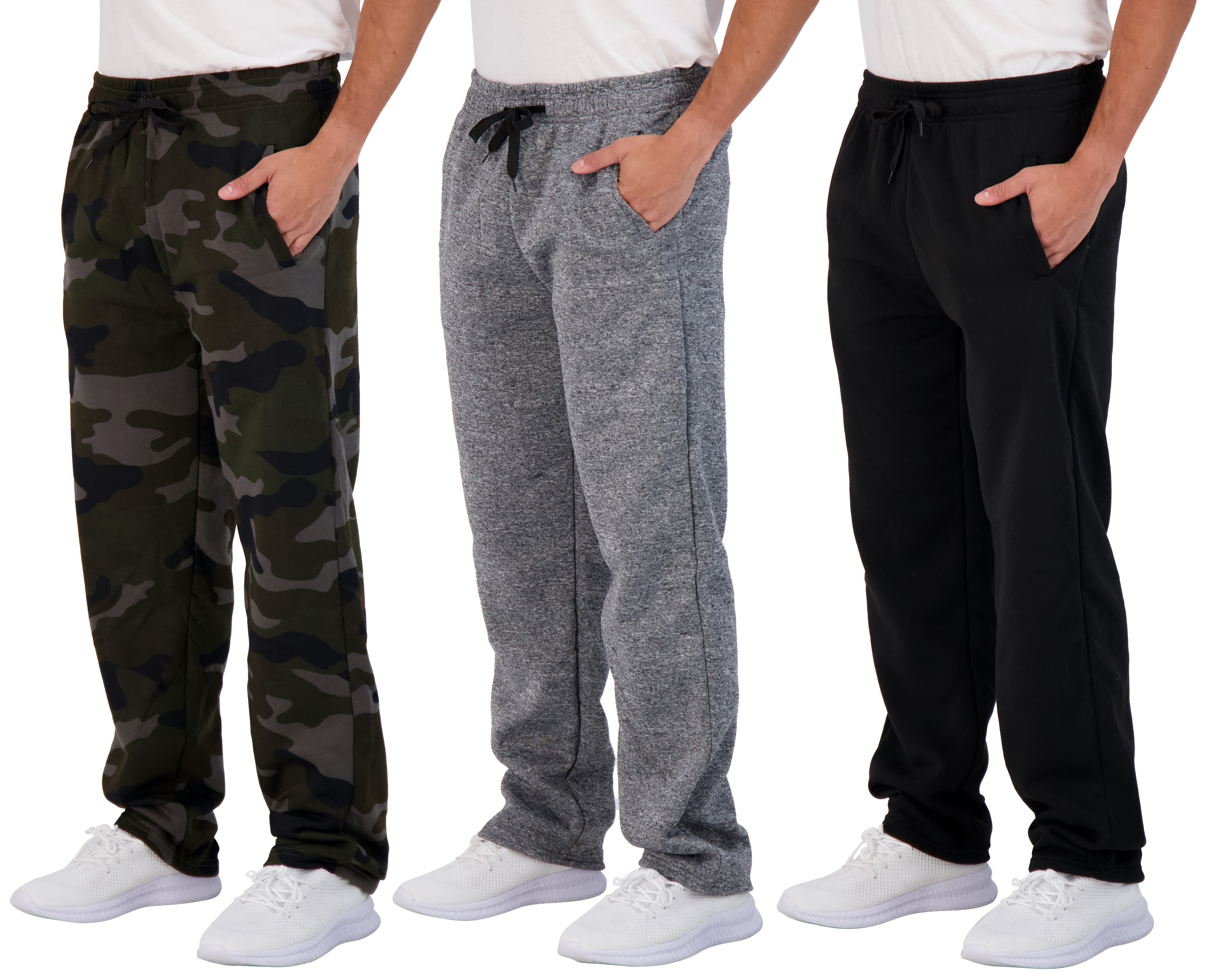 Real Essentials 3 Pack: Men's Tech Fleece Athletic Casual Open Bottom ...