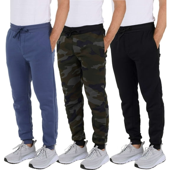 Real Essentials 3 Pack: Men's Tech Fleece Ultra-Soft Jogger Athletic Sweatpants with Pockets (Available In Big & Tall)