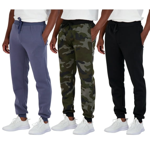Real Essentials 3 Pack: Men's Tech Fleece Ultra-Soft Warm Jogger Athletic Sweatpants with Pockets (Available In Big & Tall)
