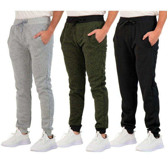 Real Essentials 3 Pack: Men's Tech Fleece Ultra-Soft Warm Jogger Athletic Sweatpants with Pockets (Available In Big & Tall)