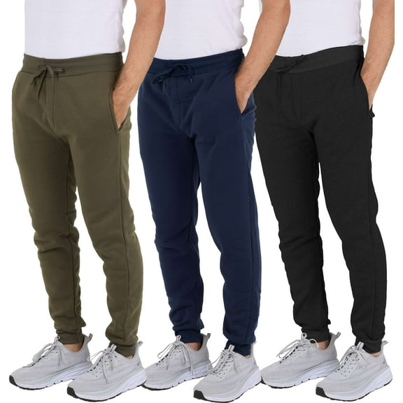 Real Essentials 3 Pack: Men's Tech Fleece Ultra-Soft Jogger Athletic Sweatpants with Pockets (Available In Big & Tall)