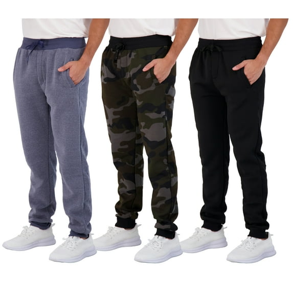 Real Essentials 3 Pack: Men's Tech Fleece Ultra-Soft Warm Jogger Athletic Sweatpants with Pockets (Available In Big & Tall)