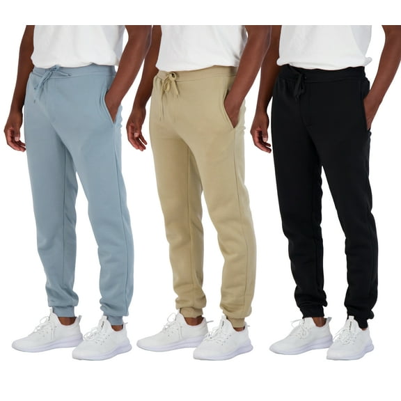 Real Essentials 3 Pack: Men's Tech Fleece Ultra-Soft Warm Jogger Athletic Sweatpants with Pockets (Available In Big & Tall)