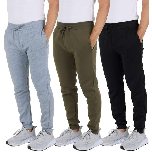 Real Essentials 3 Pack: Men's Tech Fleece Ultra-Soft Jogger Athletic Sweatpants with Pockets (Available In Big & Tall)