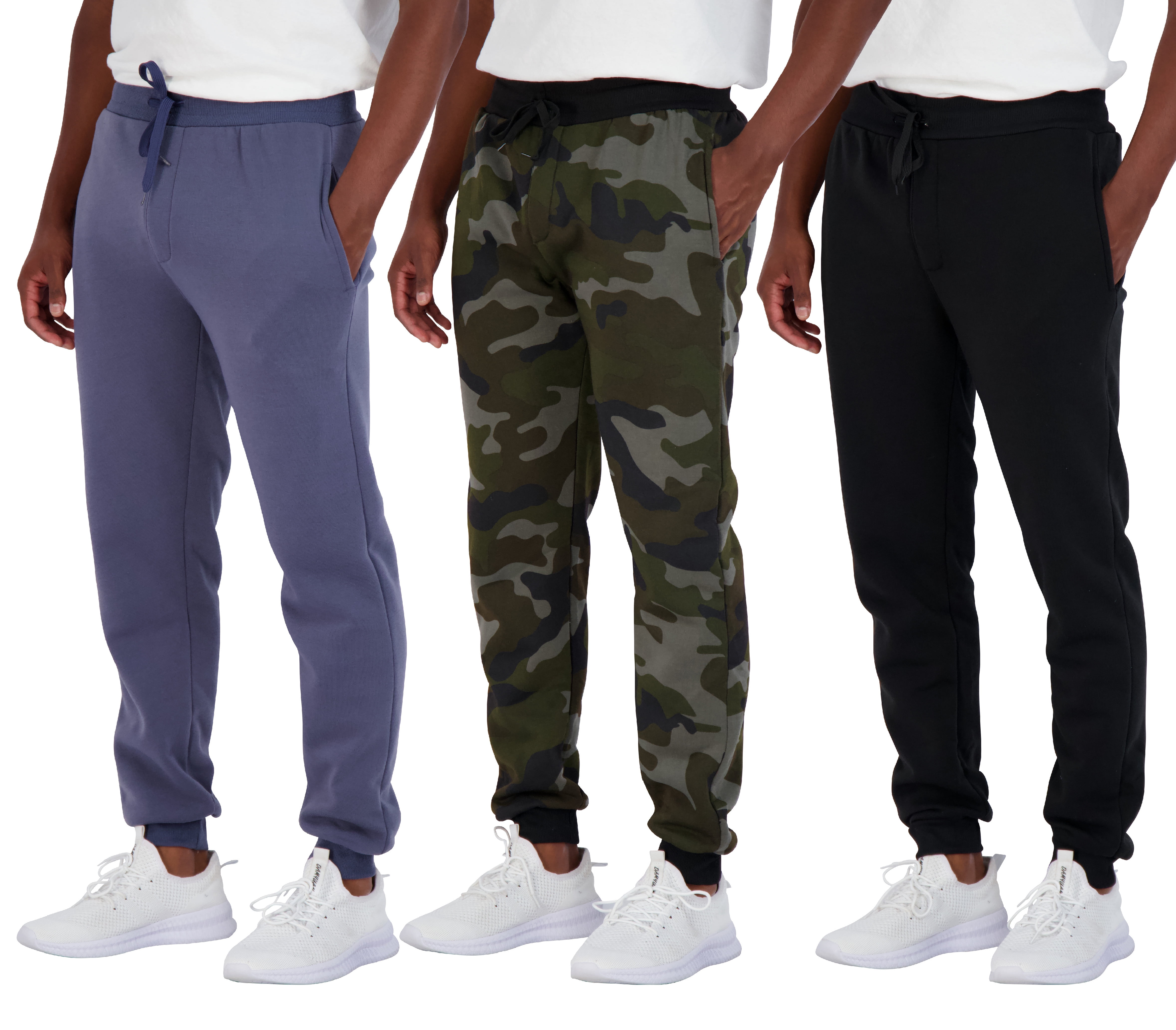 Real Essentials 3 Pack: Men's Tech Fleece Active Athletic Casual Jogger  Sweatpants with Pockets(Available In Big & Tall)