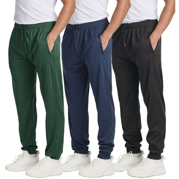 Real Essentials 3 Pack: Men's Tech Mesh Active Athletic Casual Jogger Sweatpants with Pockets(Available in Big & Tall)