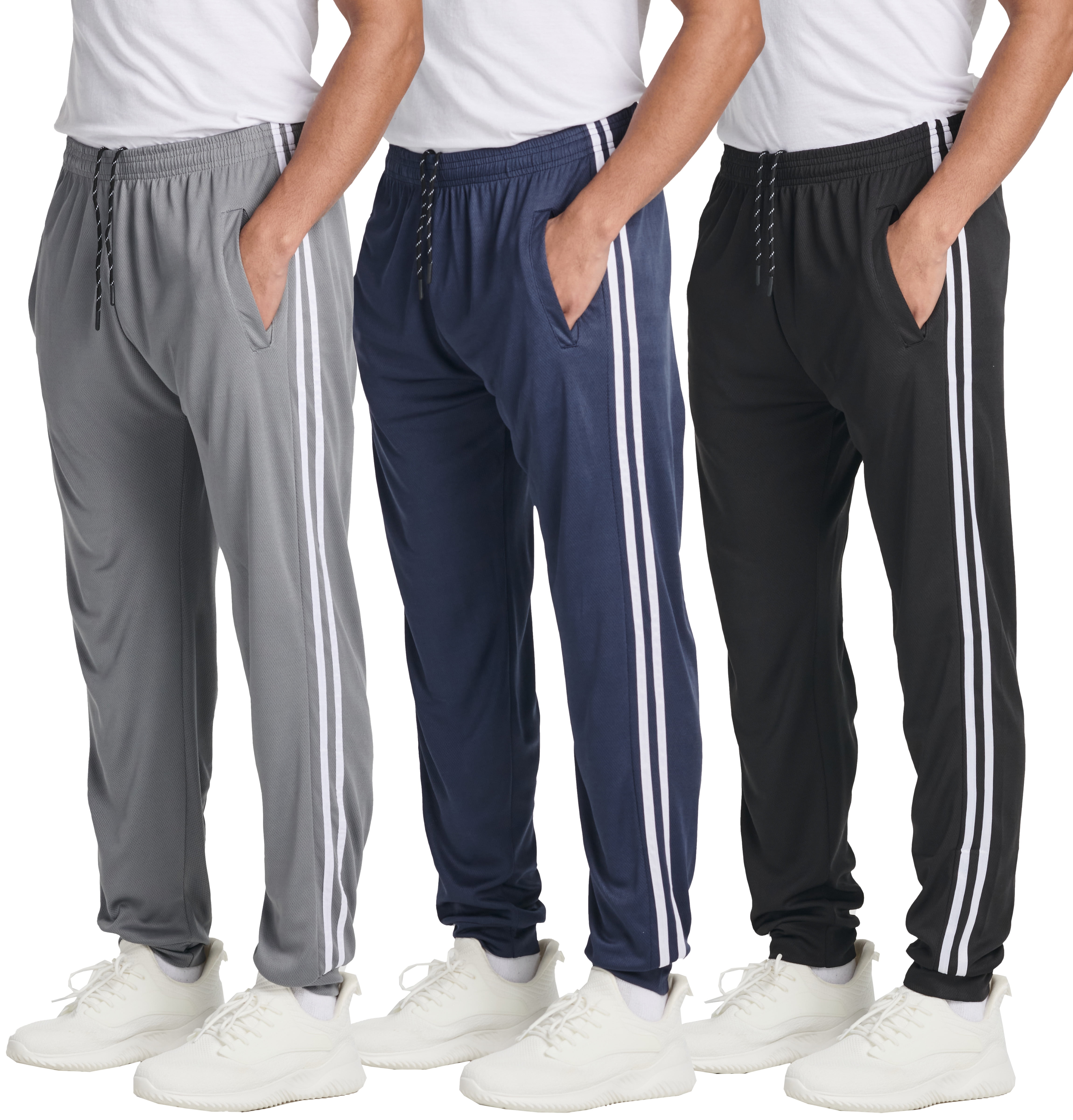 Real Essentials 3 Pack Men's Tech Mesh Active Athletic Casual Jogger Sweatpants with Pockets
