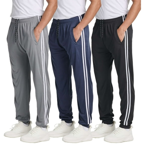 Real Essentials 3 Pack: Men's Tech Mesh Active Athletic Casual Jogger Sweatpants with Pockets(Available in Big & Tall)