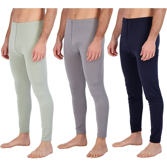 Real Essentials 3 Pack: Men's Thermal Underwear Base Layer Fleece Lined Pants with Fly - Long John Bottom(Big & Tall)