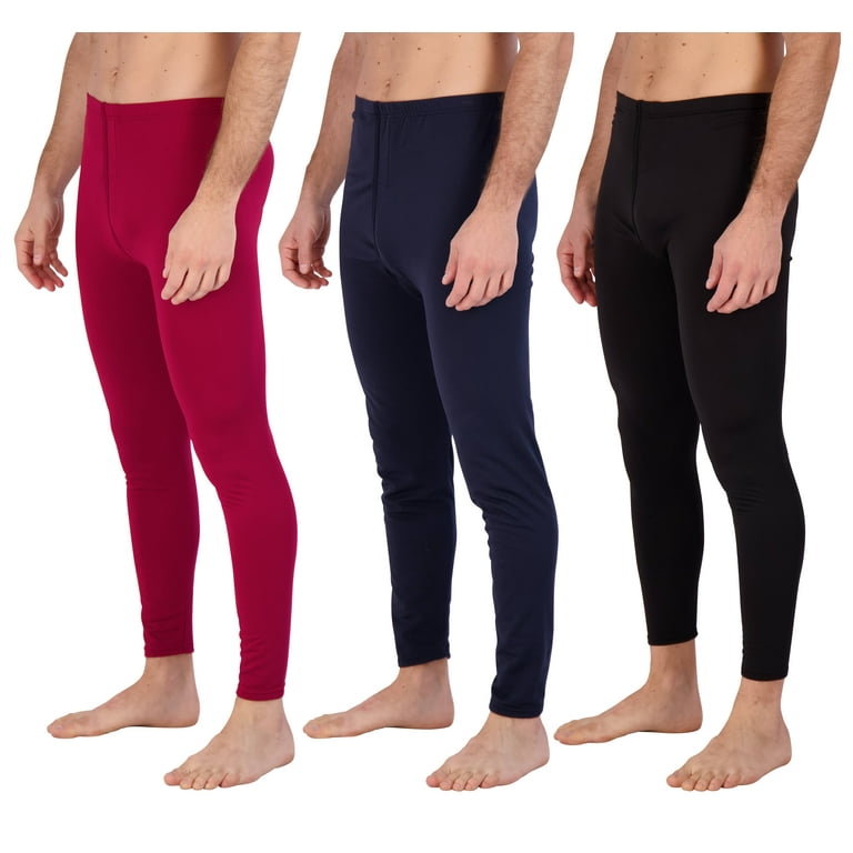 Real Essentials 3 Pack Men s Thermal Underwear Base Layer Fleece Lined Pants with Fly Long John Bottom Big Tall