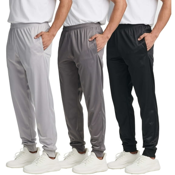 Real Essentials 3 Pack: Men's Tricot Active Athletic Casual Jogger Fleece Lined Sweatpants Pockets (Available in Big & Tall)