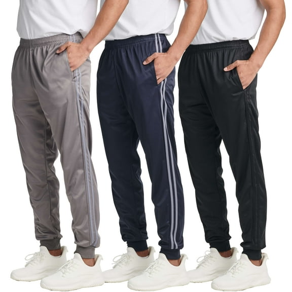 Real Essentials 3 Pack: Men's Tricot Active Athletic Casual Jogger Fleece Lined Sweatpants Pockets (Available in Big & Tall)