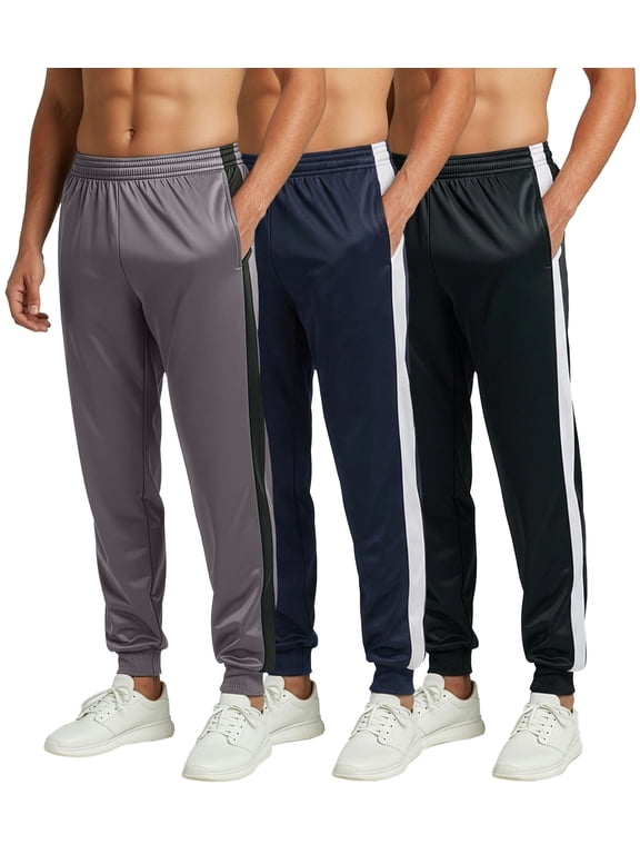 3 Pack: Men's Tricot Active Athletic Jogger - Running Sweatpants Workout Gym with Pockets (Big & Tall)