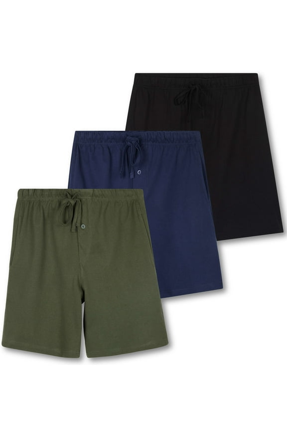 3 Pack:Mens Cotton Ultra-Soft Knit Sleep Pajama Shorts & Lounge Wear (Available In Big & Tall)