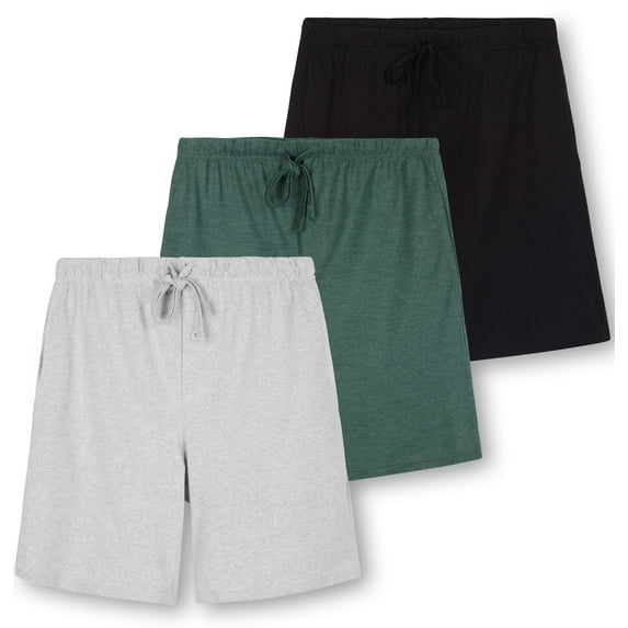 Real Essentials 3 Pack:Mens Cotton Ultra-Soft Knit Sleep Pajama Shorts & Lounge Wear (Available In Big & Tall)