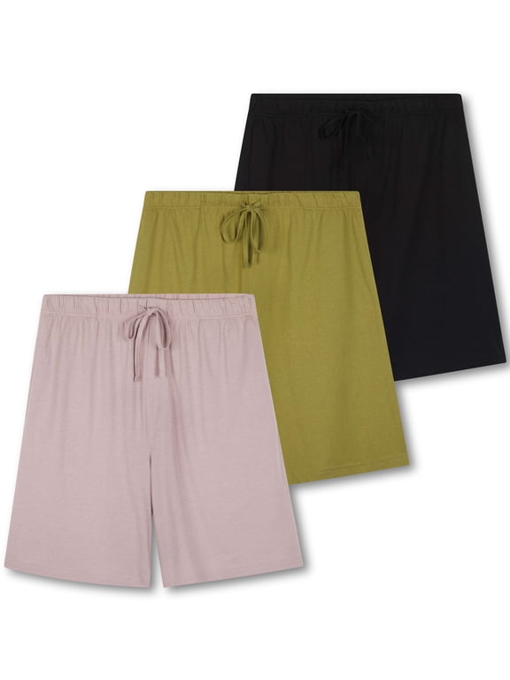 3 Pack:Mens Cotton Ultra-Soft Knit Sleep Pajama Shorts & Lounge Wear (Available In Big & Tall)