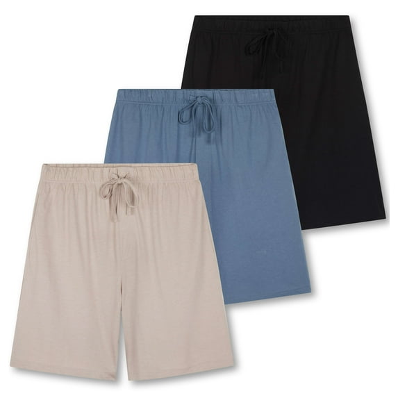 Real Essentials 3 Pack:Mens Cotton Ultra-Soft Knit Sleep Pajama Shorts & Lounge Wear (Available In Big & Tall)