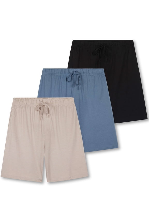3 Pack:Mens Cotton Ultra-Soft Knit Sleep Pajama Shorts & Lounge Wear (Available In Big & Tall)