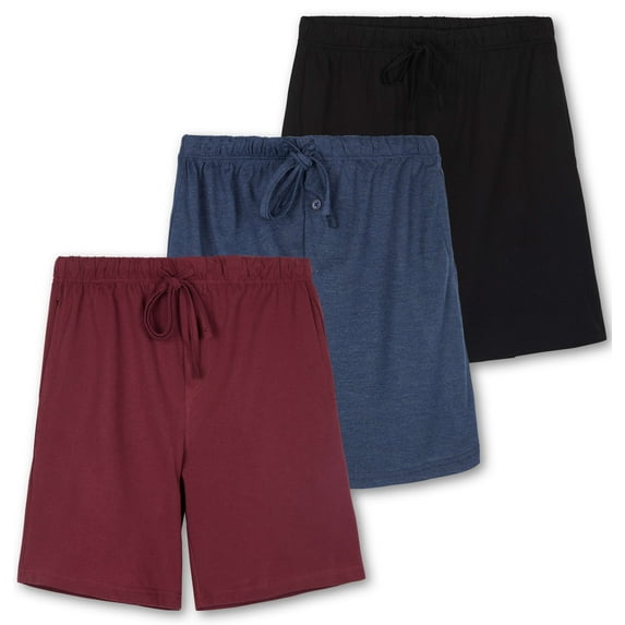 Real Essentials 3 Pack:Mens Cotton Ultra-Soft Knit Sleep Pajama Shorts & Lounge Wear (Available In Big & Tall)