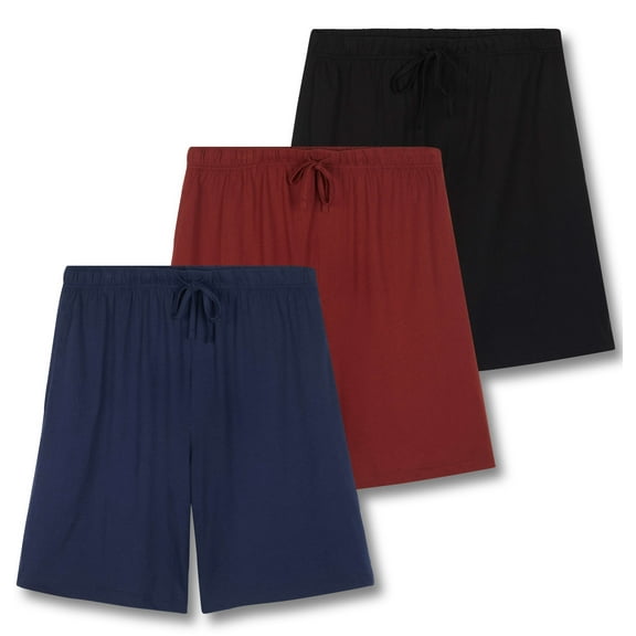 Real Essentials 3 Pack:Mens Cotton Ultra-Soft Knit Sleep Pajama Shorts & Lounge Wear (Available In Big & Tall)
