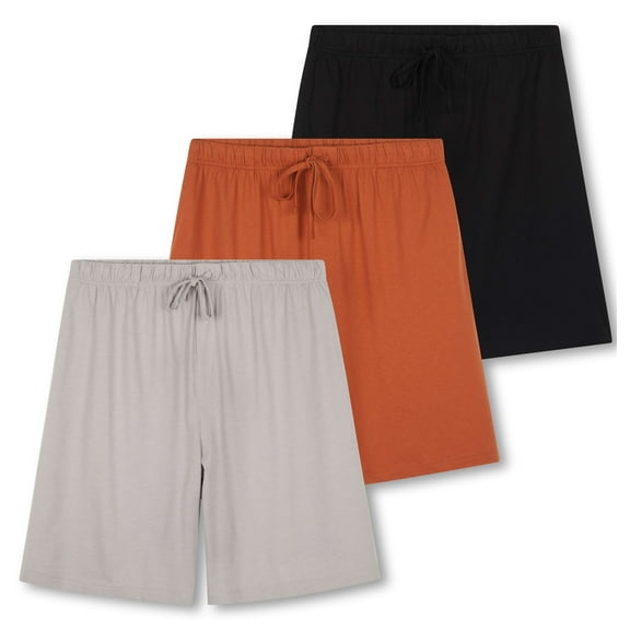 Real Essentials 3 Pack:Mens Cotton Ultra-Soft Knit Sleep Pajama Shorts & Lounge Wear (Available In Big & Tall)