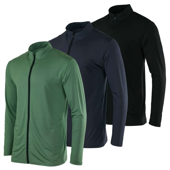 Real Essentials 3 Pack: Mens Dry-Fit Long Sleeve Full Zip Hoodie & Jacket- Athletic Running Jacket (Available in Big & Tall)