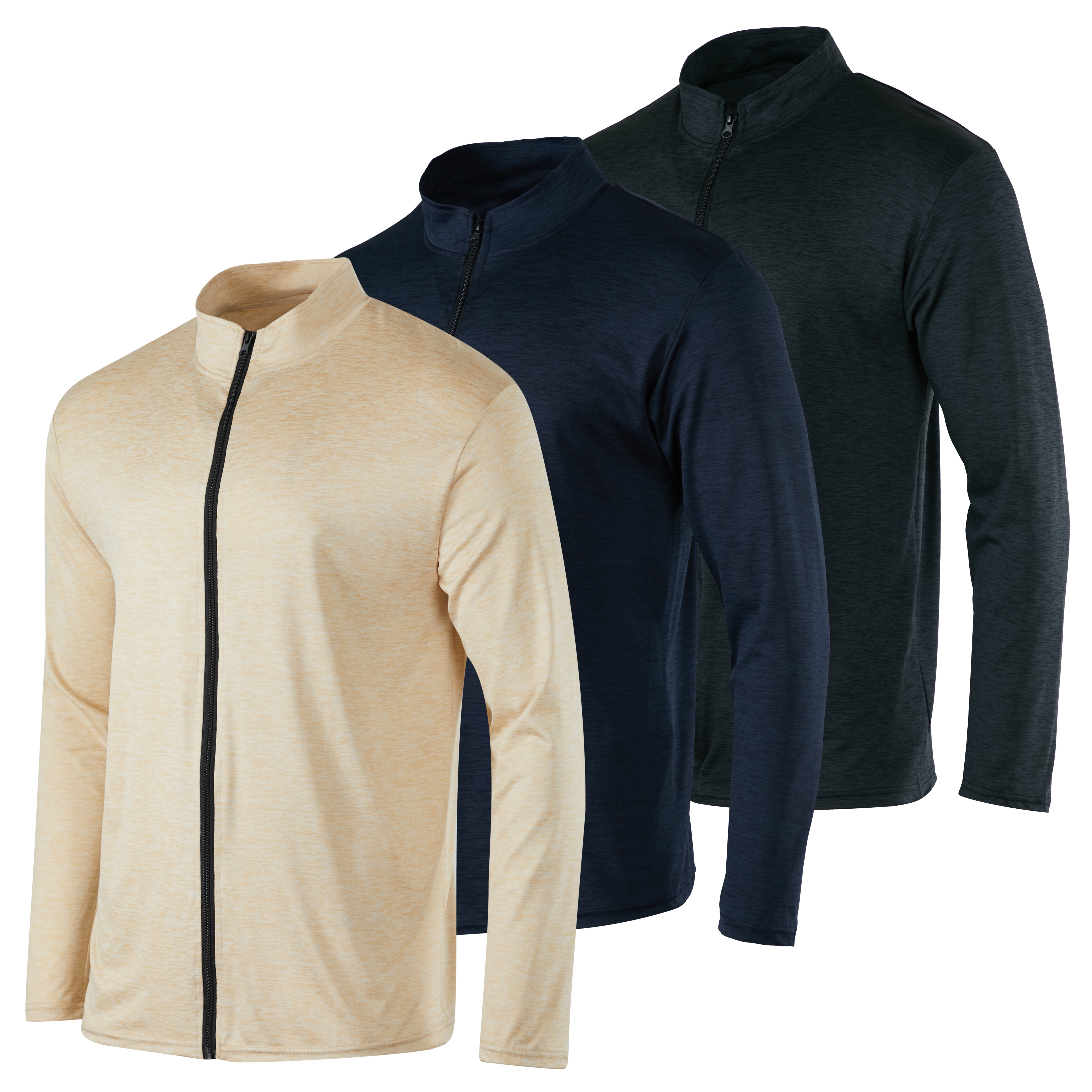 Real Essentials 3 Pack: Womens Dry-Fit Long Sleeve Quarter Zip & Full Zip  Up Hoodie Workout Jacket (Available in Plus)