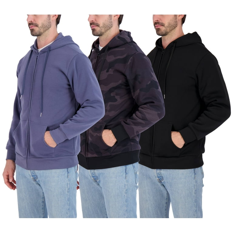 Real Essentials 3 Pack: Mens Fleece Long Sleeve Full Zip Hoodie - Athletic  Sweatshirt Jacket (Available in Big & Tall)