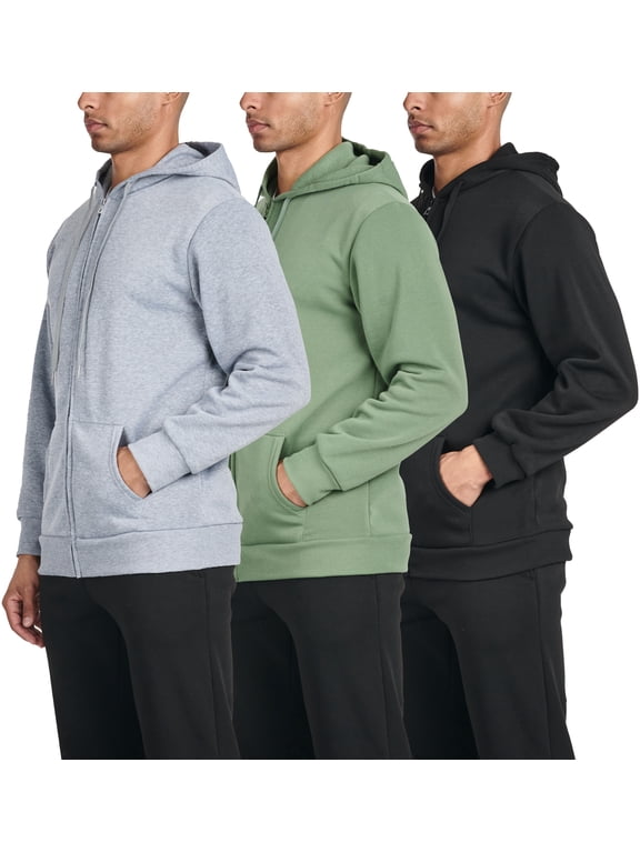 3 Pack: Mens Fleece Long Sleeve Full Zip Hoodie - Athletic Sweatshirt Jacket (Available in Big & Tall)