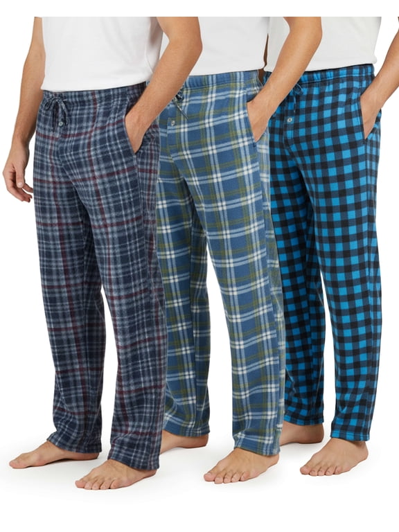 3 Pack: Men's Fleece Pajama Pants Loungewear Soft Pj Bottoms Sleepwear Pockets (Big & Tall Available)