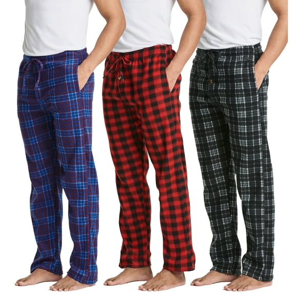 Real Essentials 3 Pack: Mens Fleece Plaid Pajama Pants - Lounge Pajama Bottoms(Available in Big & Tall)