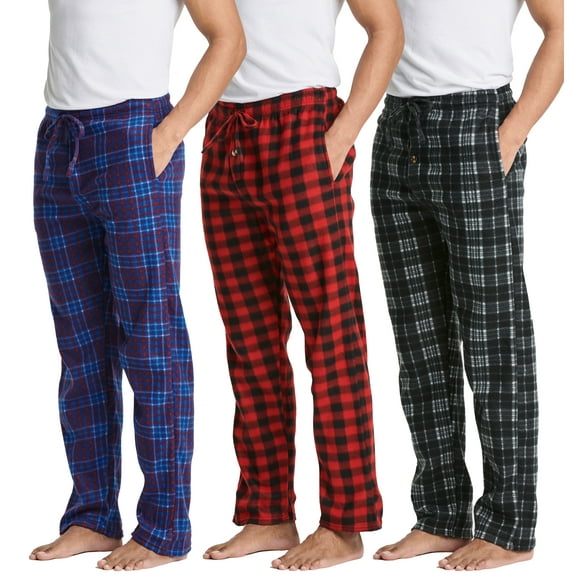 Real Essentials 3 Pack: Mens Fleece Plaid Pajama Pants - Lounge Pajama Bottoms(Available in Big & Tall)