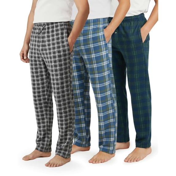 Real Essentials 3 Pack: Men's Fleece Pajama Pants Loungewear Soft Pj Bottoms Sleepwear Pockets (Big & Tall Available)