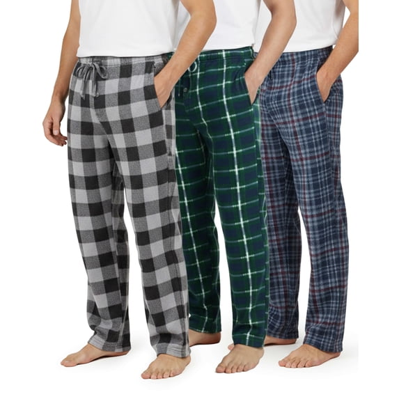 Real Essentials 3 Pack: Men's Fleece Pajama Pants Loungewear Soft Pj Bottoms Sleepwear Pockets (Big & Tall Available)