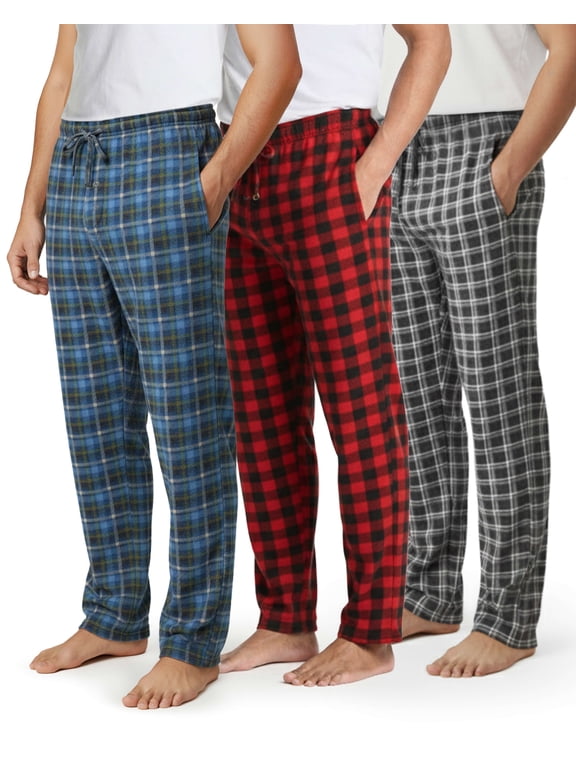 3 Pack: Men's Fleece Pajama Pants Loungewear Soft Pj Bottoms Sleepwear Pockets (Big & Tall Available)