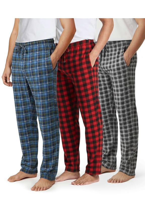 3 Pack: Men's Fleece Pajama Pants Loungewear Soft Pj Bottoms Sleepwear Pockets (Big & Tall Available)