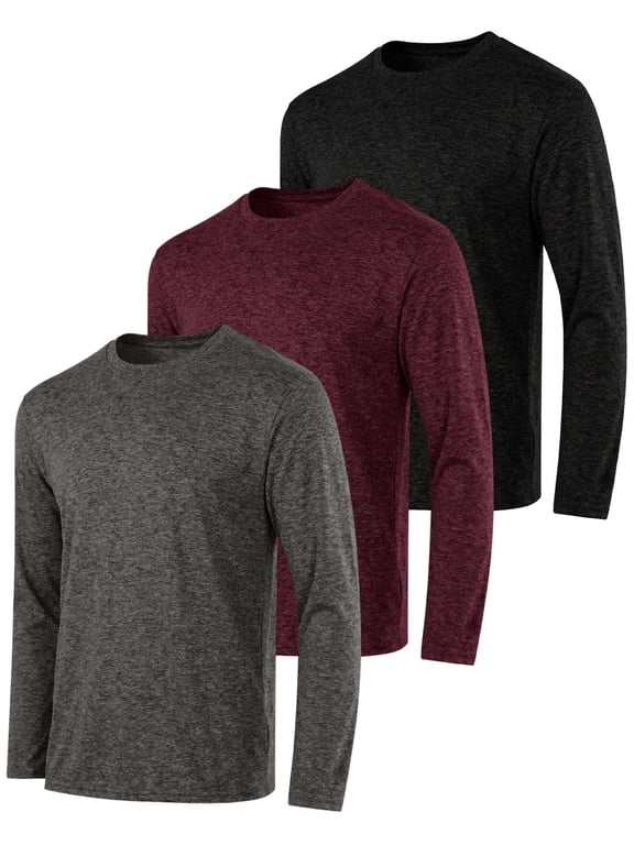 3 Pack Men's Dry Fit Long Sleeve Workout Shirts Gym Athletic Tee