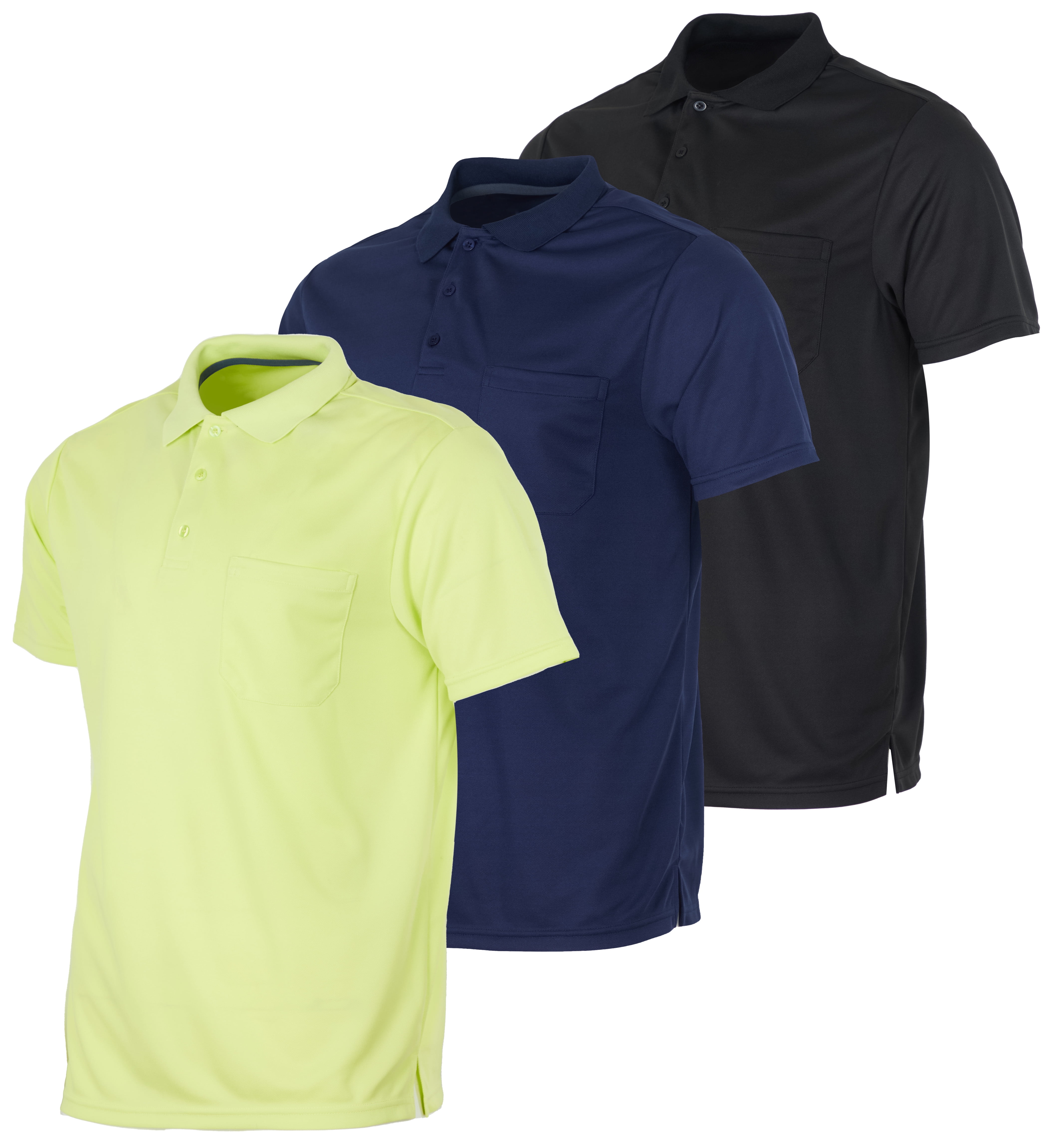 Real Essentials 3 Pack Mens Short Sleeve DryFit Collared Polo Shirt