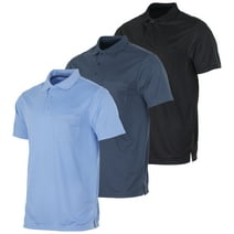 Real Essentials 3 Pack: Mens Short Sleeve Dry-Fit Collared Polo Shirt With Pocket - Active Casual (Available Big & Tall)
