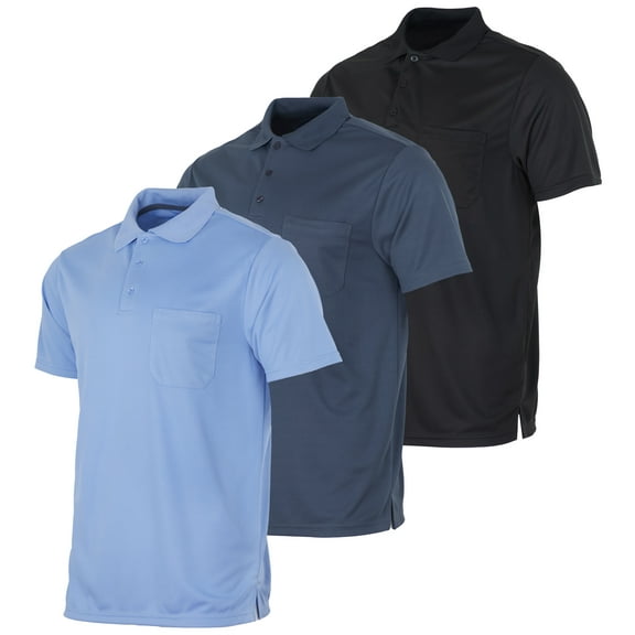 Real Essentials 3 Pack: Mens Short Sleeve Dry-Fit Collared Polo Shirt With Pocket - Active Casual (Available Big & Tall)