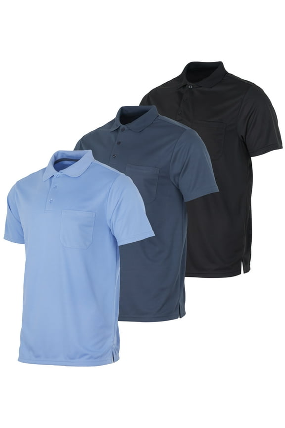 3 Pack: Mens Short Sleeve Dry-Fit Collared Polo Shirt With Pocket - Active Casual (Available Big & Tall)