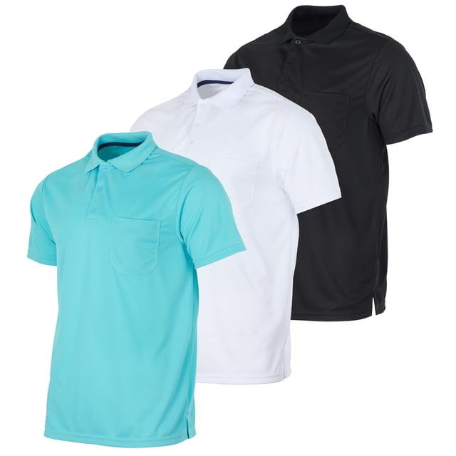 Real Essentials 3 Pack: Mens Short Sleeve Dry-Fit Collared Polo Shirt ...