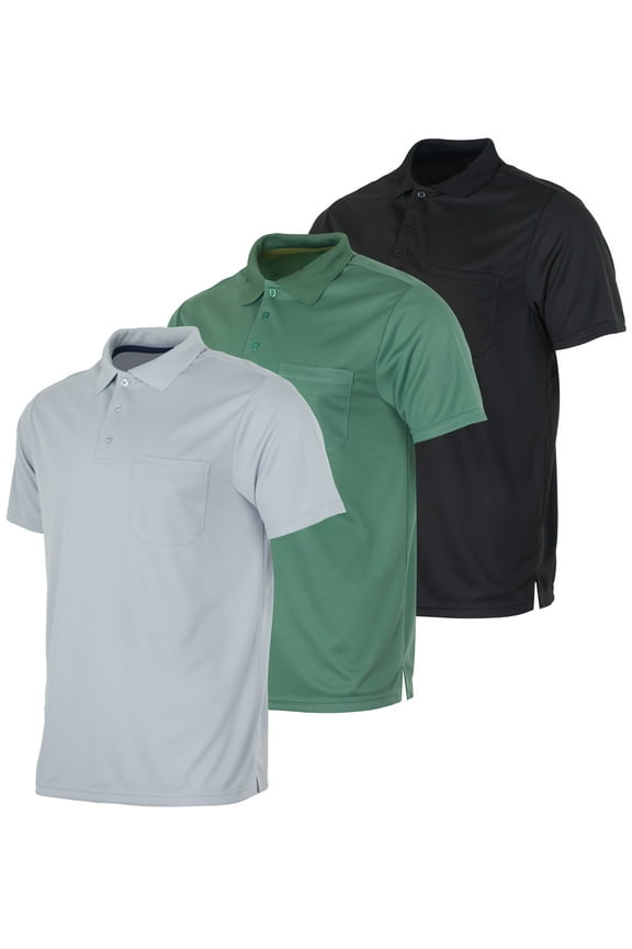 3 Pack: Mens Short Sleeve Dry-Fit Collared Polo Shirt With Pocket - Active Casual (Available Big & Tall)
