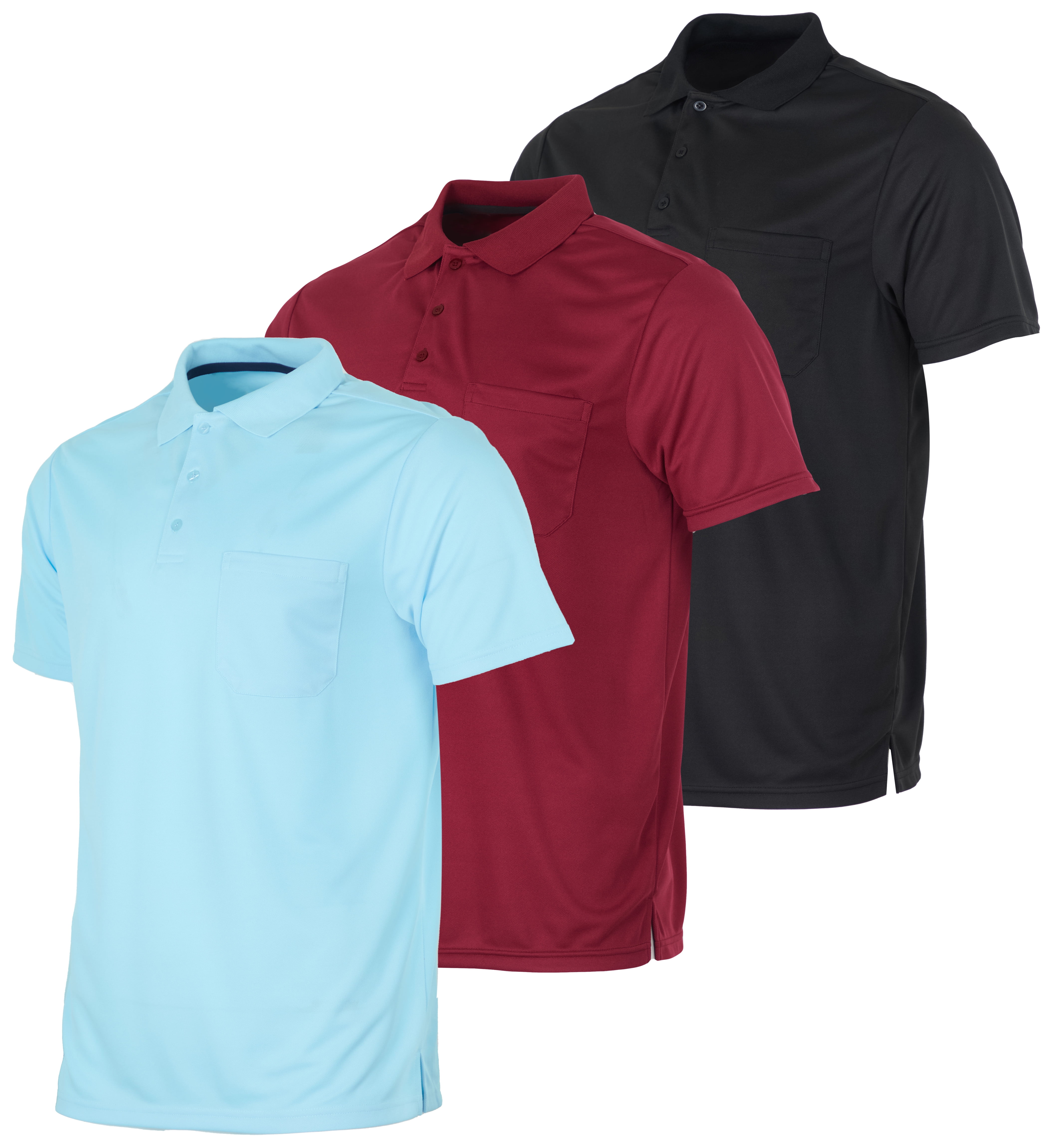 Real Essentials 3 Pack: Mens Short Sleeve Dry-Fit Collared Polo Shirt ...