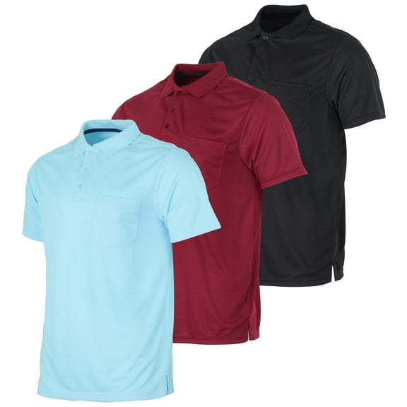 Real Essentials 3 Pack: Mens Short Sleeve Dry-Fit Collared Polo Shirt With Pocket - Active Casual (Available Big & Tall)