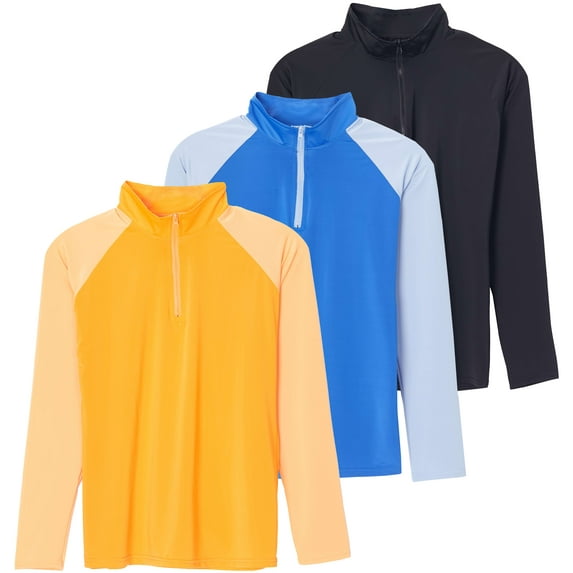 Real Essentials 3 Pack: Women's 1/4 Zip Rash Guard Long Sleeve Swim Shirt UPF Sun Protection UV Surf Tops